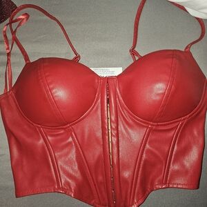 Red Faux Leather Bustier Top